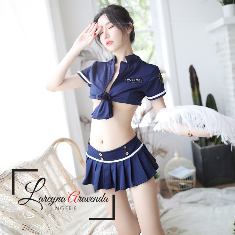 Set Lingerie Seksi &amp; Rok Model Cosplay Sexy Police LG119