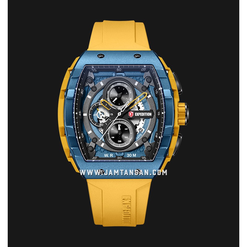 Expedition EXF 6782 MCRUBBAYL Chronograph Men Blue Dial Yellow Rubber Strap