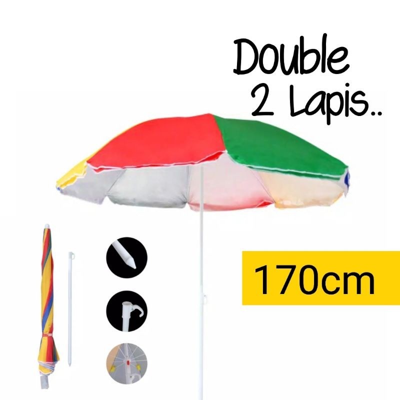 Payung Tenda Pantai 170cm Pelangi Double (2 Lapis/ 2 Layer/ 2 Helai) Anti-uv