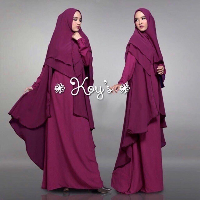 (PROMO) set gamis + jilbab wanita muslim maxi dress elegan gamis syari stylish - Putih