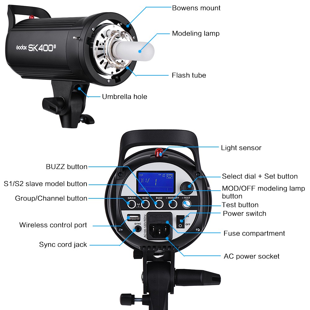 Godox SK400II Professional Compact Studio Flash Strobe Light 400Ws 2.4G Wireless - Black