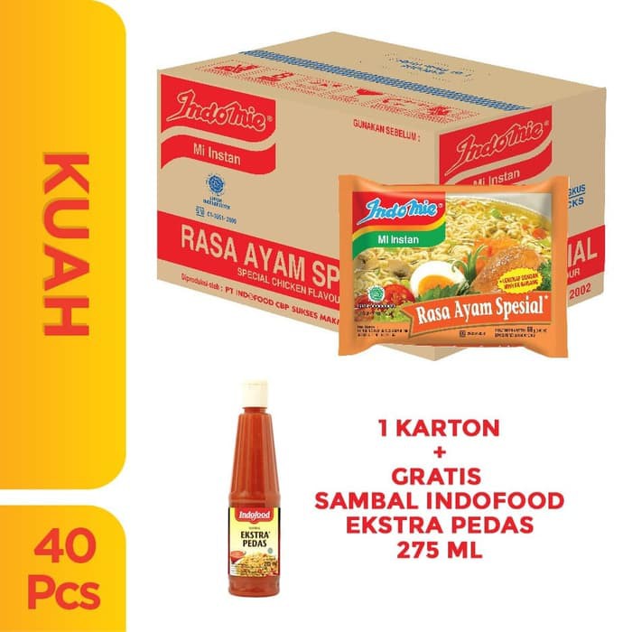 

PROMO 1 DUS ISI 40 PCS - INDOMIE KUAH AYAM SPESIAL + FREE SAMBAL INDOFOOD TERMURAH