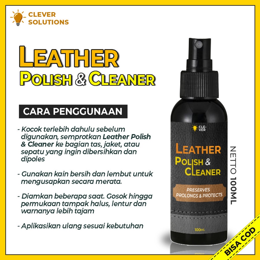 CS LEATHER POLISH &amp; CLEANER Clever SOlution Pembersih Tas Jaket Sepatu Kulit Semir Tas