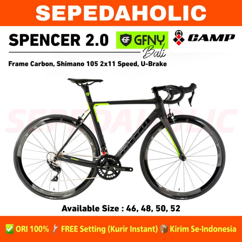 Sepeda Roadbike CAMP SPENCER 2.0 Edisi GFNY Bali Carbon Shimano 105 2x11 Speed Balap 700C Garansi Re