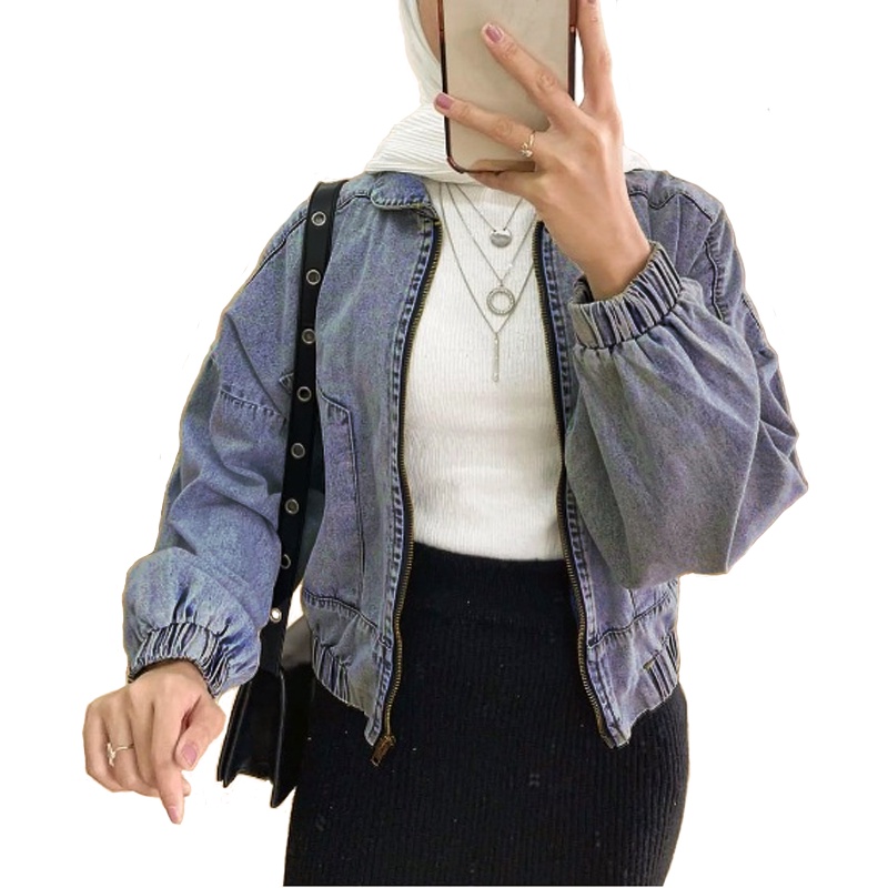Carla Jaket Jeans Zipper Wanita / Jaket Jeans Wanita Model Terbaru Kekinian / Jaket OVersize Polos Jeans - BV0G-1