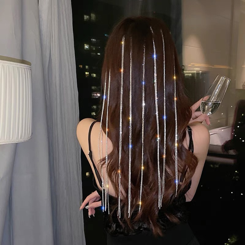 Jepit Rambut Model Rantai Rumbai Aksen Berlian