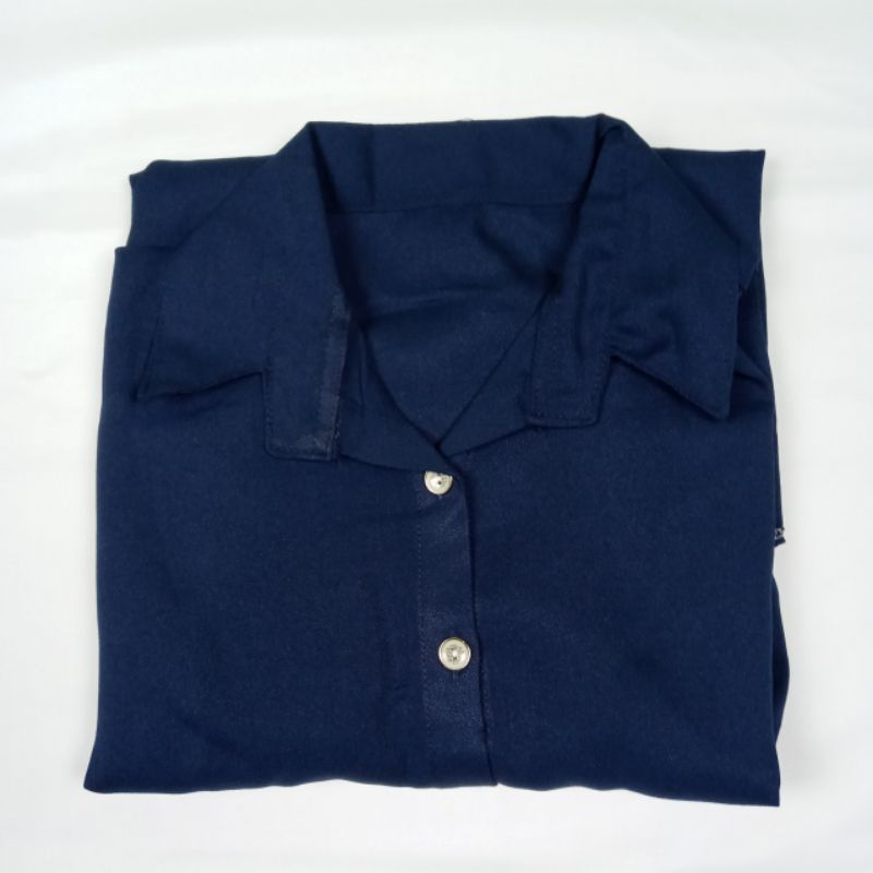 Kemeja Wanita Polos Basic Casual Kombinasi Warna Lengan Panjang Kekinian Korean Style-2