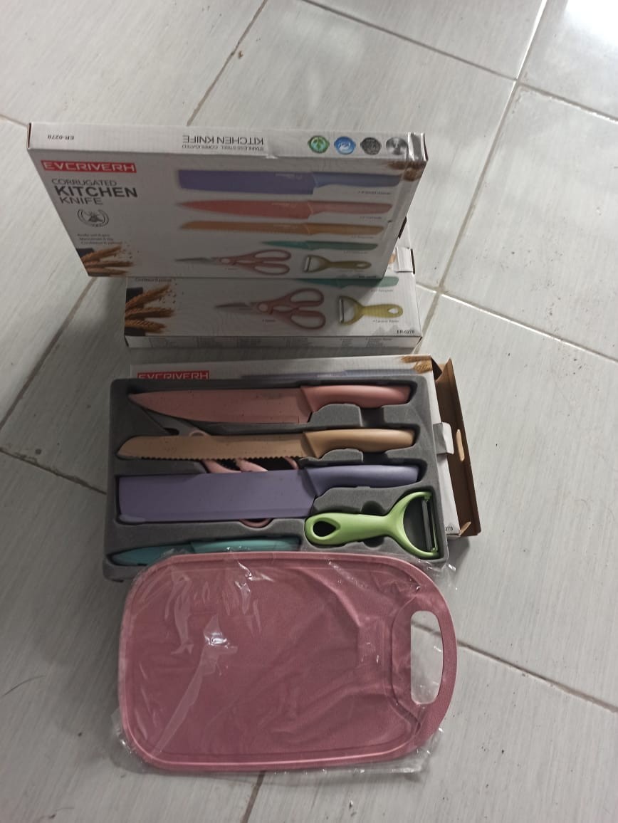 Pisau Set 6in1 Evcrierh Stainless Dilapis Anti Lengket Peralatan Masak Pisau Slot