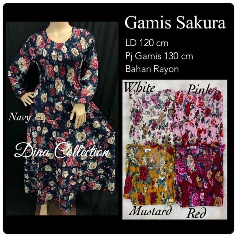 Gamis sakura smok kerut dada panjang
