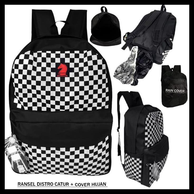 TAS RANSEL FASHION PRIA MOTIF CATUR OLDSKOOL TAS SEKOLAH KEREN - HITAM
