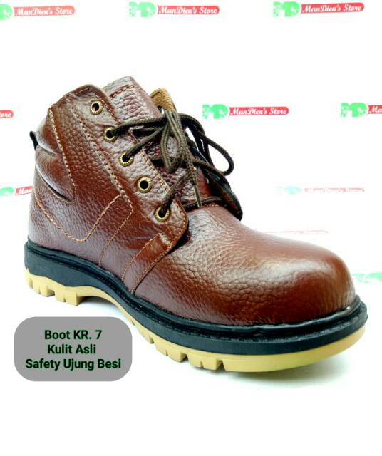 MANDIENS - Sepatu Safety Pria Kulit Asli Ujung Besi KR. 7 Hitam/Coklat