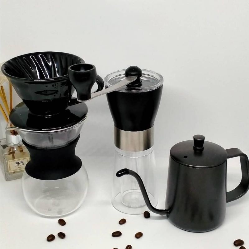 paket alat kopi manual black / alat sedeuh kopi pour over