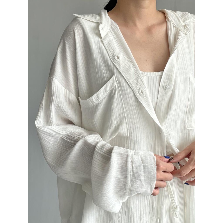 Lyla Top | Kemeja Oversize Loose Wanita - Crinkle Shirt - Atasan Wanita Lengan Panjang