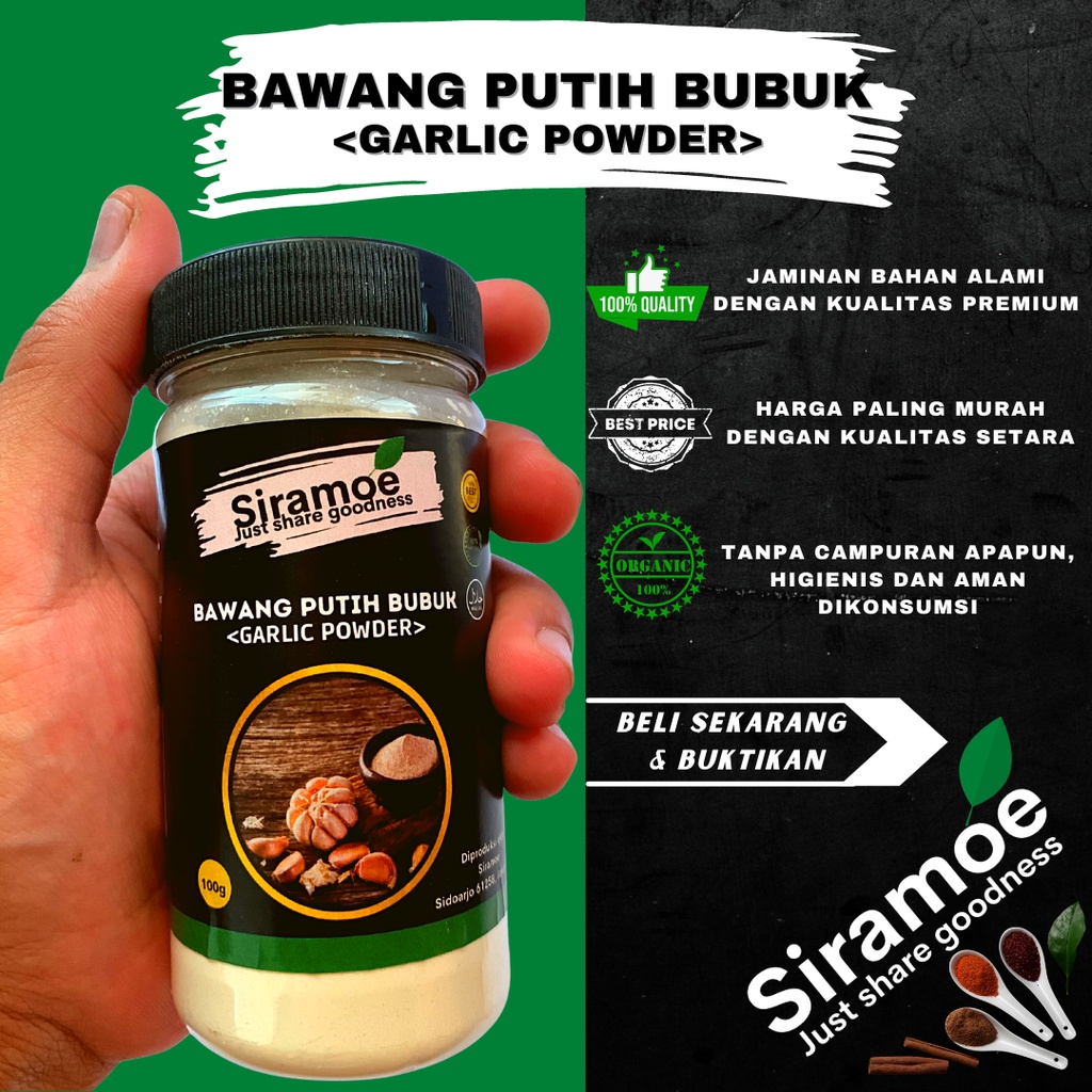

Siramoe - Bawang Putih Bubuk Halus 100 gr Murni Garlic Powder Tanpa Campuran Kualitas Premium Cocok Untuk Mpasi Bumbu Masak Dapur Asli Herbal Jurus Sehat Rasulullah Jsr Rasa Rempah Nusantara