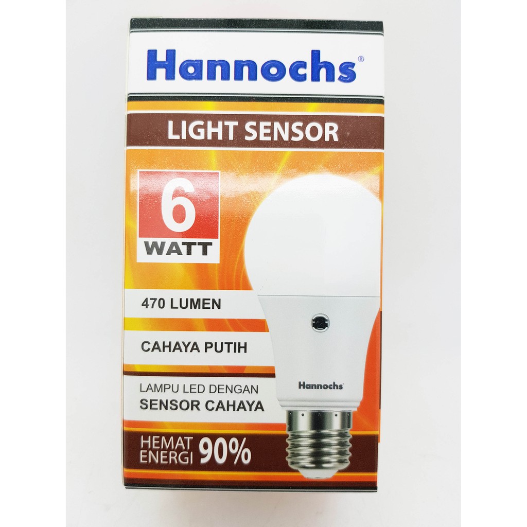 Lampu Led Sensor Lampu cahaya 6watt Hannochs Ledbulb Otomatis Nyala