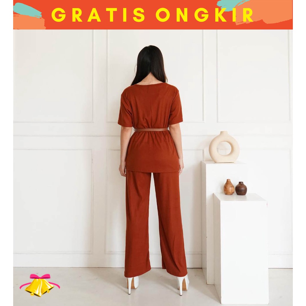 COTTONBELLS CASUAL JUMPSUIT WANITA RAELENE SET PANTS FREE BELT (EO - JS 1868)-4