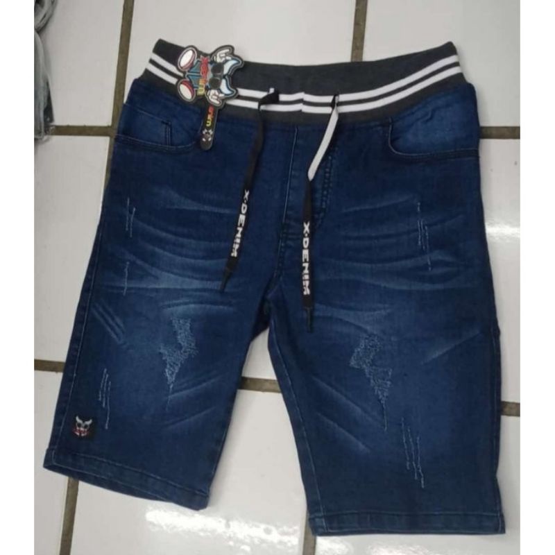 Celana pendek jeans sandwash pinggang karet pria dewasa/celana pendek sandwash pinggang karet