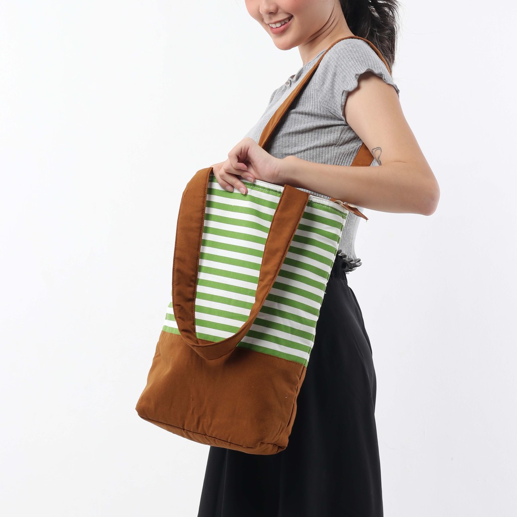 Tote Bag Kanvas Stripe Hijau