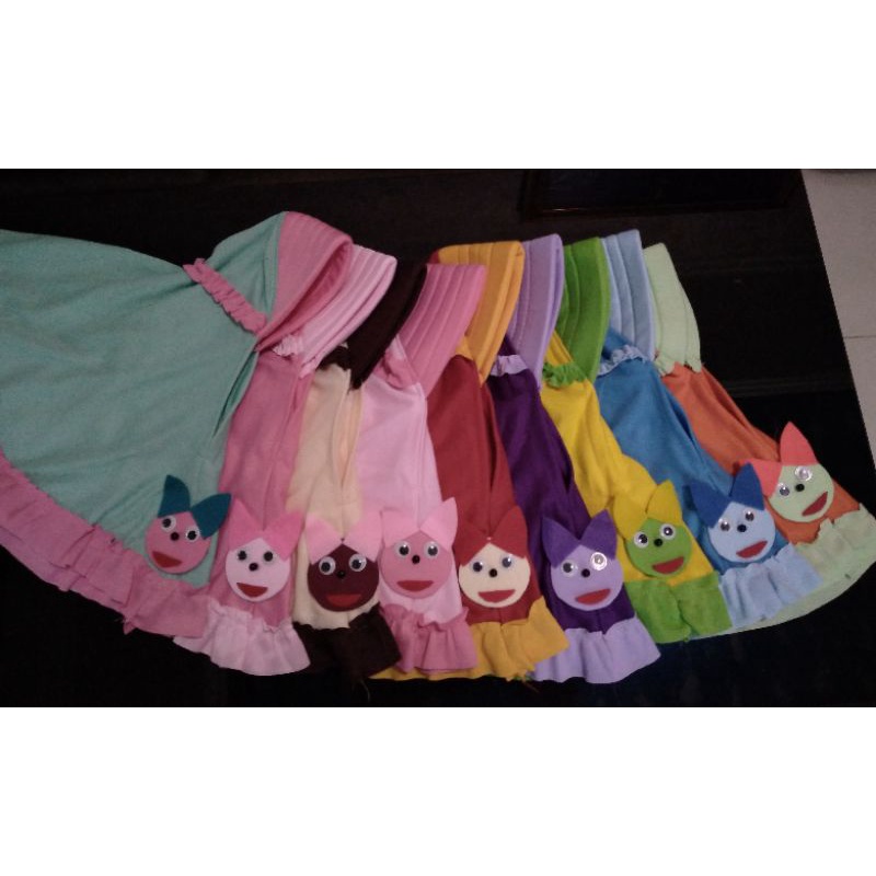 kerudung anak bayi tali karet motip boneka