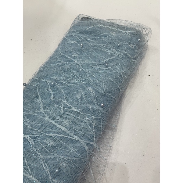 kain Tulle akar mutiara-Biru muda