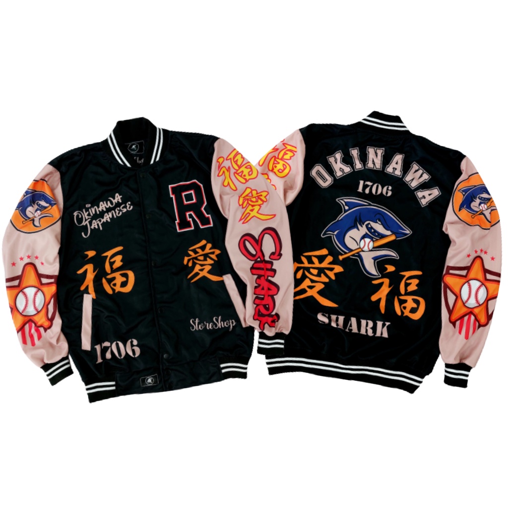 Jaket Varsity Baseball Okinawa Pria Wanita Size L XL