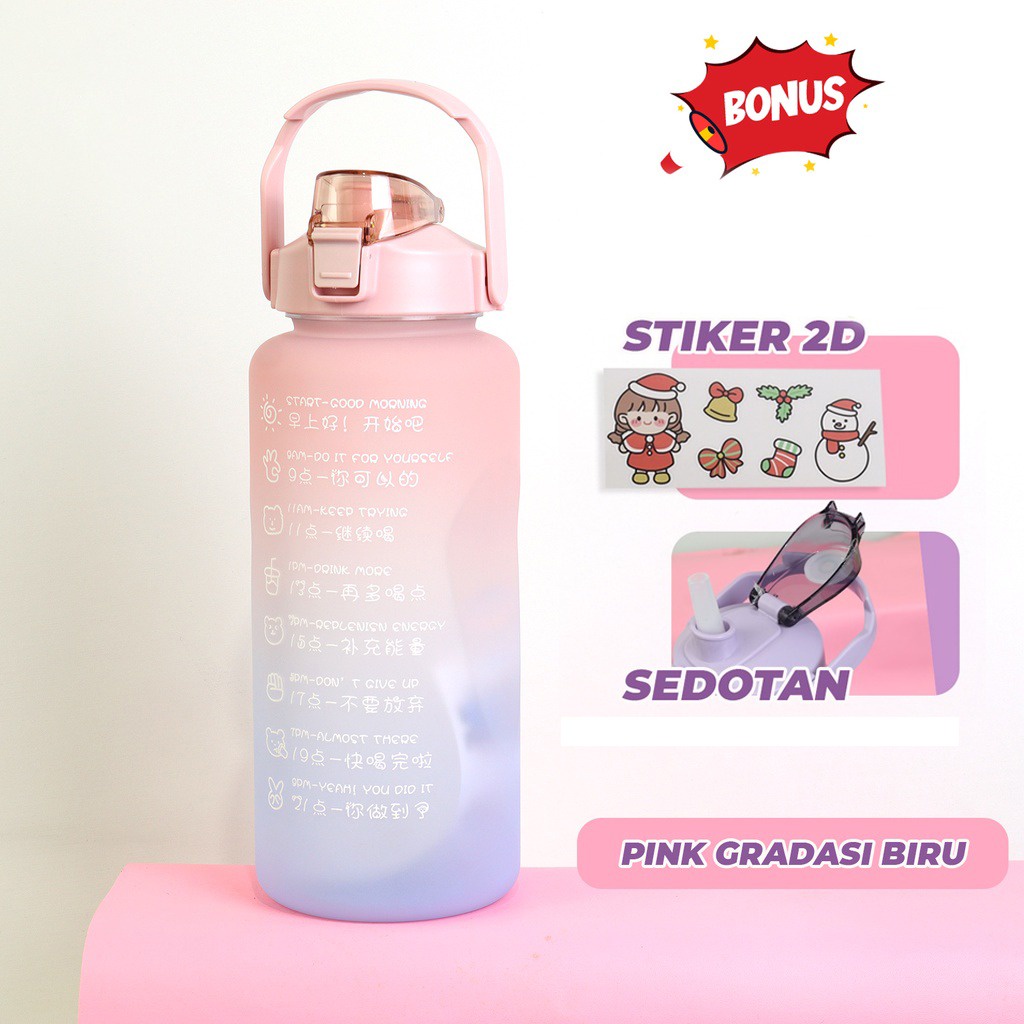 Botol Minum Viral 2 Liter Botol Minum Motivasi Penanda Waktu Botol Minum Gradiasi Warna Pastel Free Stiker 2D GOSHOP88