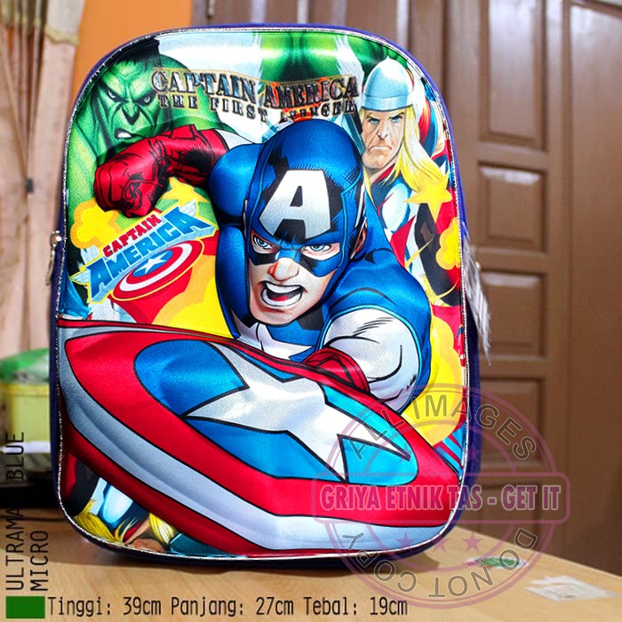 Tas Sekolah anak Captain America Emboss - Tas Anak Anak Captain America Emboss - Tas Karakter Murah