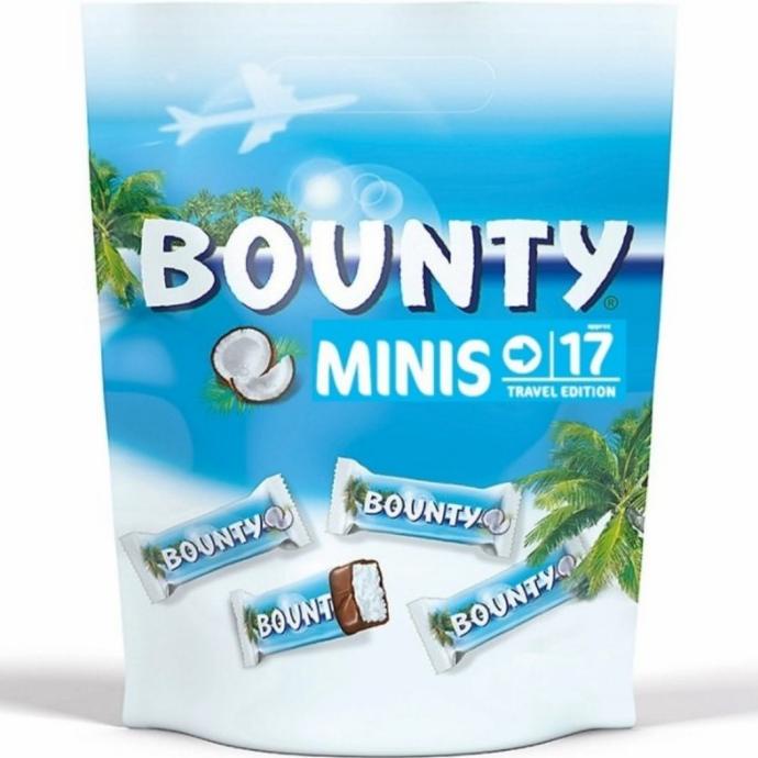 

BOUNTY MINIS TRAVEL EDITION 500gr isi17 pcs