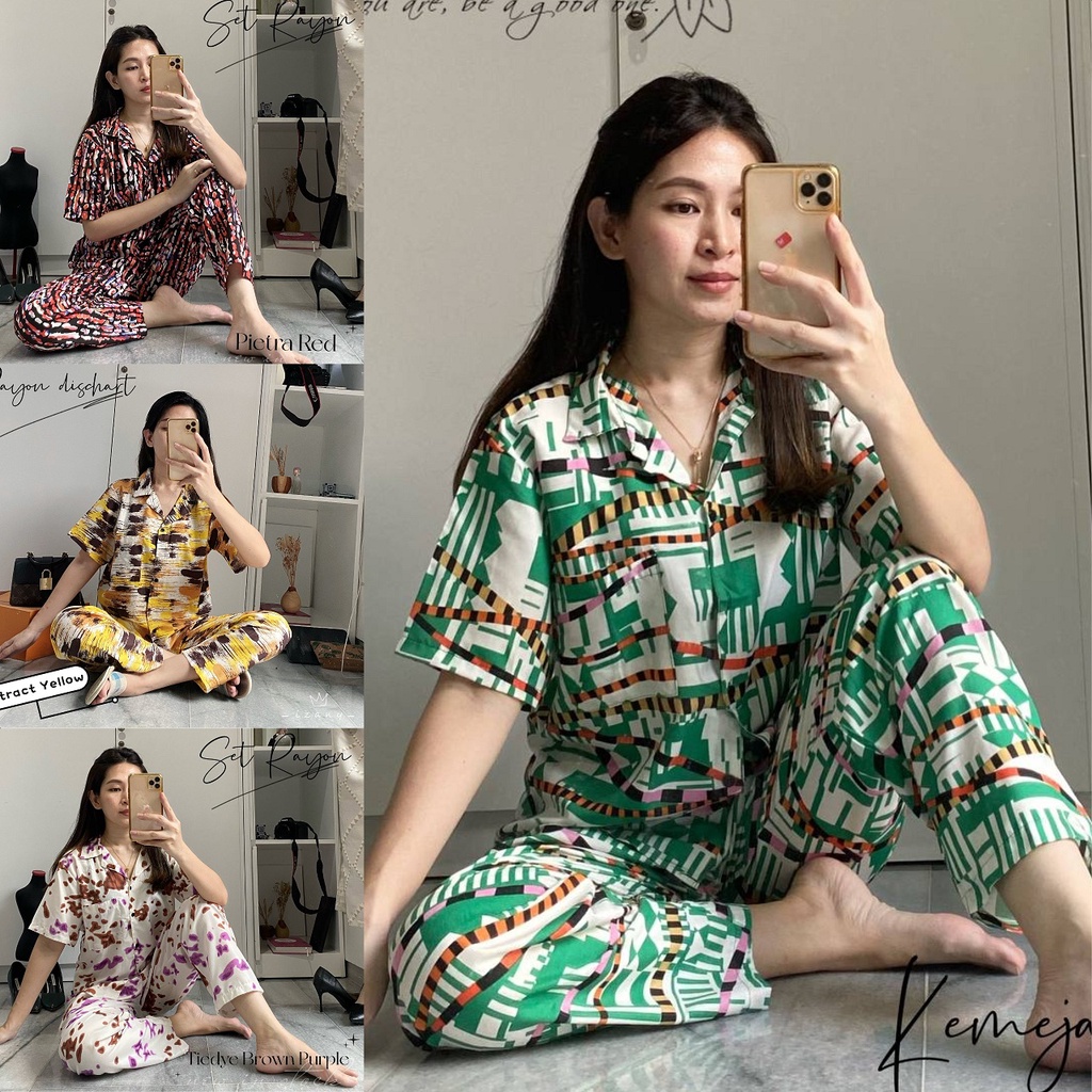 IZANY Piyama ONE SET DAILY SET KEMEJA PENDEK RAYON DISCHART