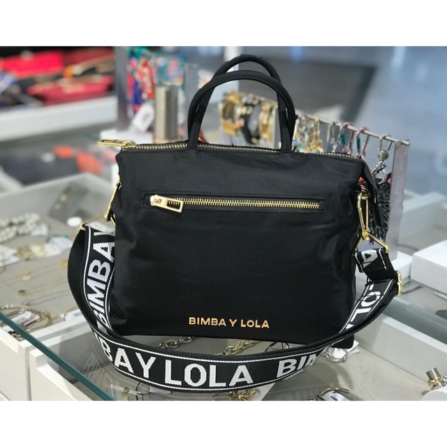 READY STOCK Bimba Y Lola tas selempang authentic parasut black medium shopper square gold hitam