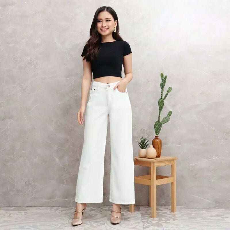 Jumbo Kulot Putih Jeans Wanita Big Size 27-42