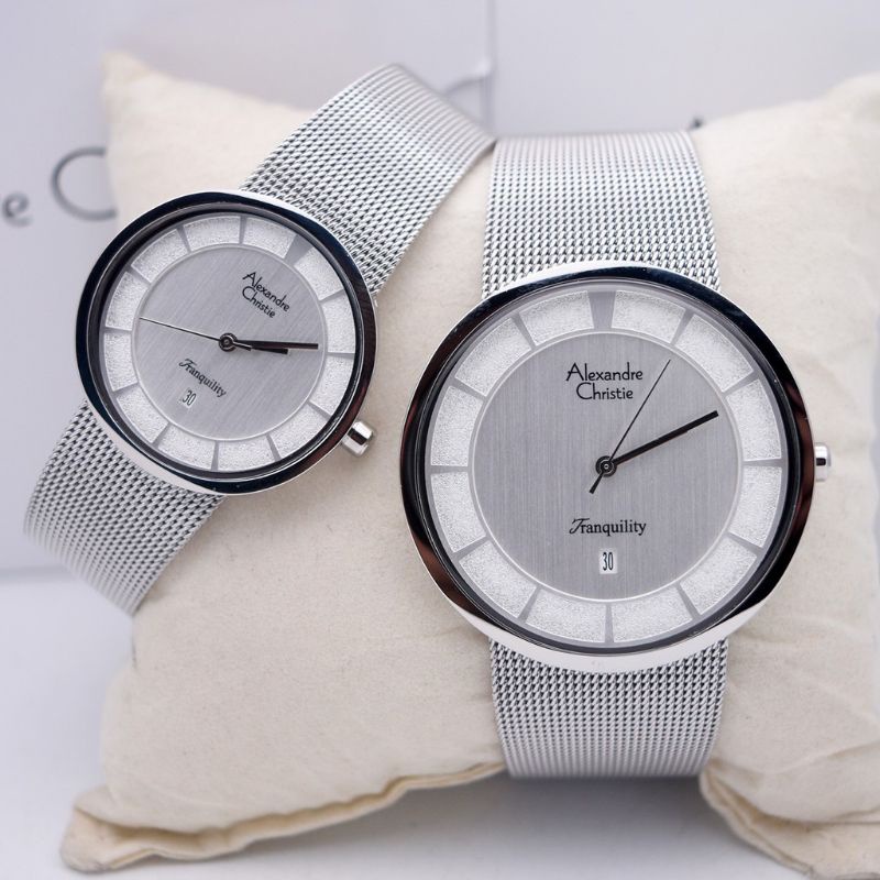 Jam Tangan Couple Alexandre Christie AC 8334 Tali Pasir Pria & Wanita Original