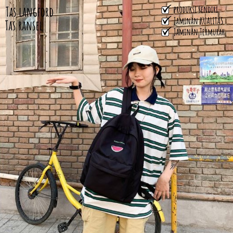 Tas Ransel Sekolah Kerja Traveling Remaja Kekinian Model Korea Import Lokal Original Terbaru Murah Bagus Simple Elegan Casual Premium Fashion Multifungsi Stylish Backpack Punggung Bahu Hitam Perempuan Wanita Cewek