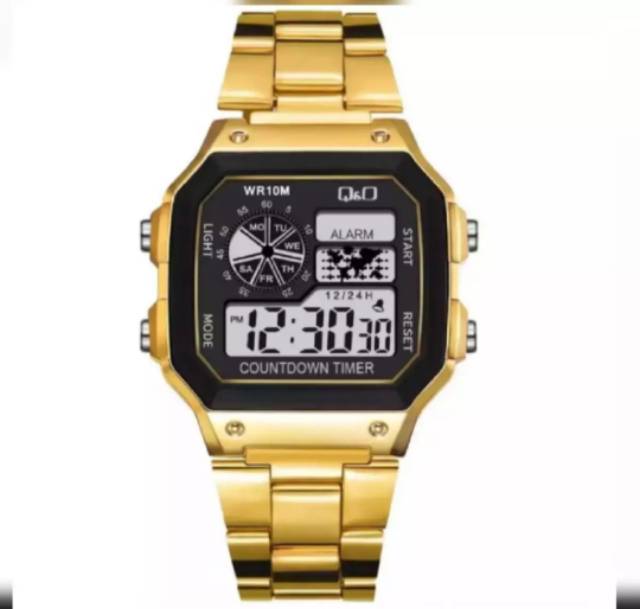 Jam Tangan Pria Kasual Sport Digital QQ Segi Strap Rantai Steel 4 warna