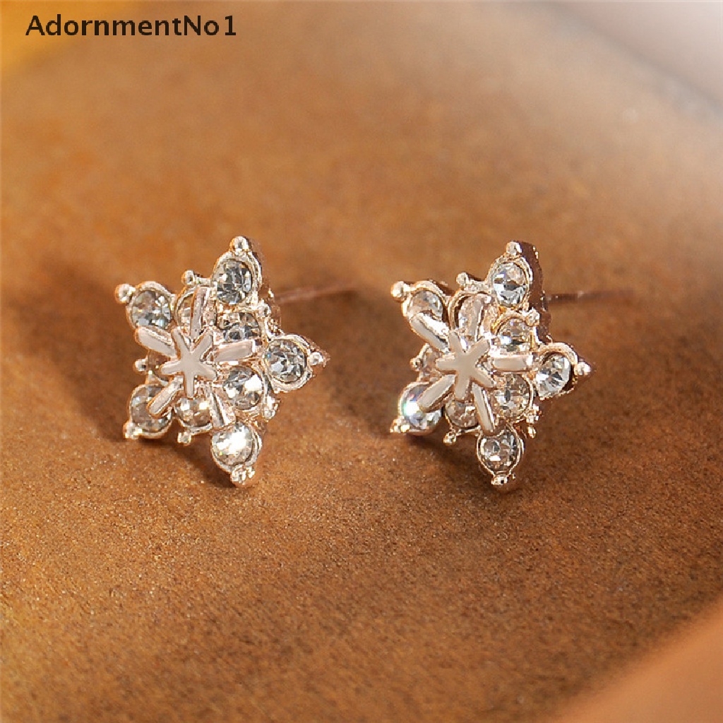 (AdornmentNo1) Anting Tusuk Bentuk Bintang / Snowflake Aksen Kristal Untuk Perhiasan Wanita