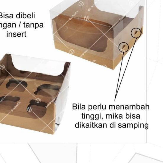 

➩ DUS CUPCAKE ISI 4 | Box Packaging Muffin Cake Kemasan Roti | WB181809 - BROWN BOX ☚