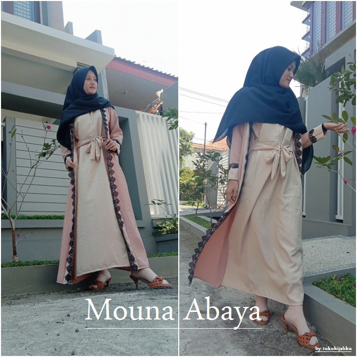 GAMIS MURAH PAKAIAN WANITA - MOUNA ABAYA MOSSCREPE ZIPPER DEPAN - DRESS WANITA MUSLIM '