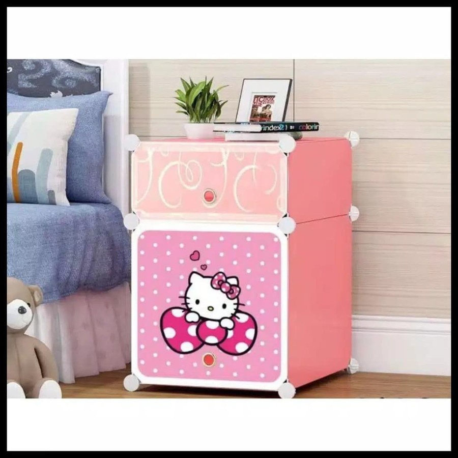 Nakas Plastik 2 Susun Karakter HK Kucing - Lemari Kecil Bedside Table Furniture Rumah Interior Kamar