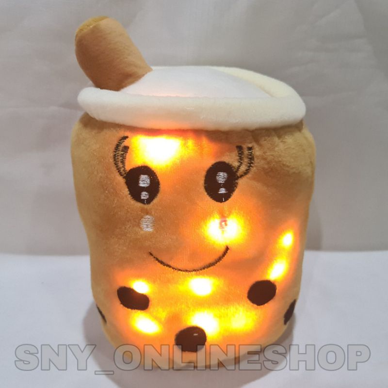 Boneka Boba / Minuman Boba / Bantal Boba Cokelat LED 3 Mode 35cm L