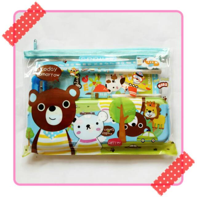 

paket alat tulis study set karakter beruang teddy bear brown bear lucu dan unik