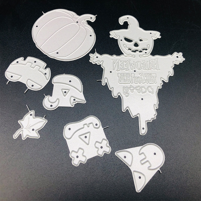 Cetakan Stensil Cutting Dies Motif Hantu Labu Halloween Bahan Metal Untuk Scrapbook / Craft DIY