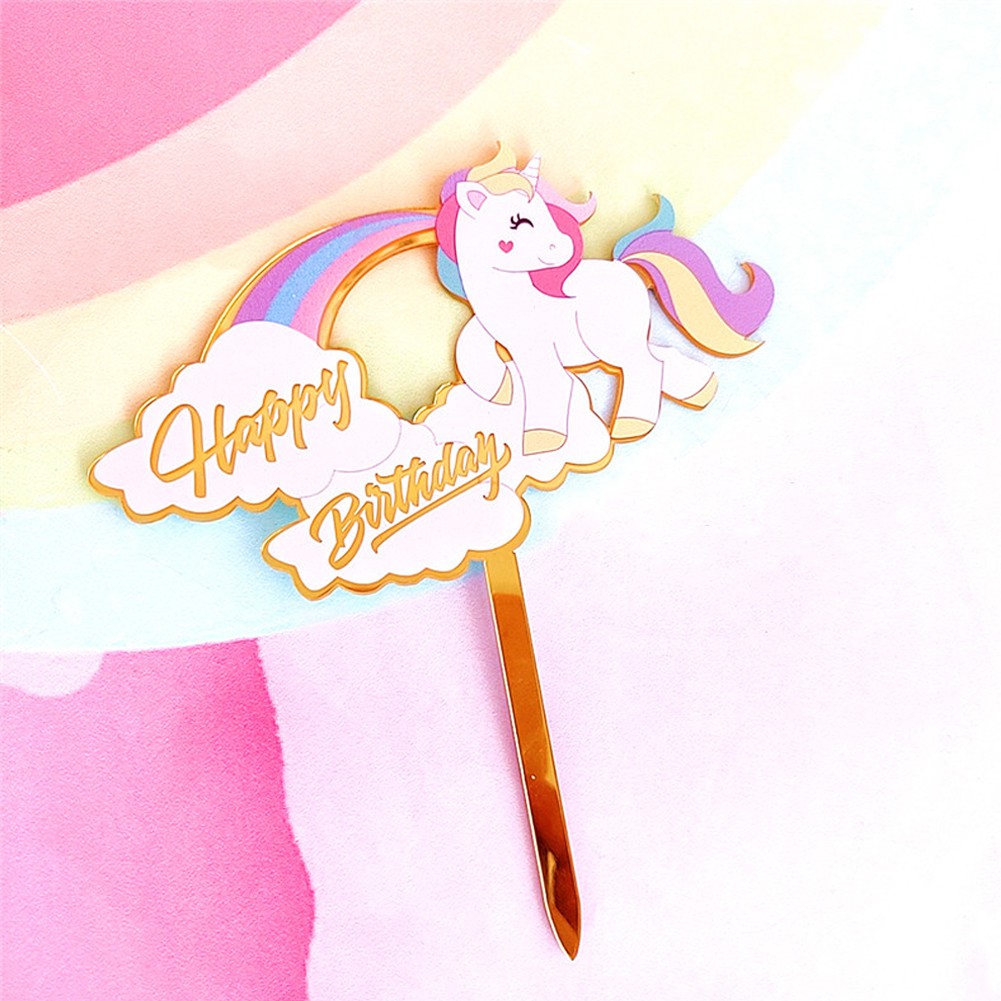 Topper Kue Ulang Tahun Desain Unicorn Bahan Akrilik Reusable Untuk Dekorasi Pesta