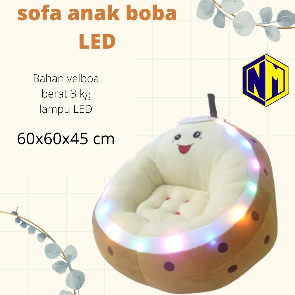 Sofa anak karakter Boba plus lampu LED Sofa Lucu