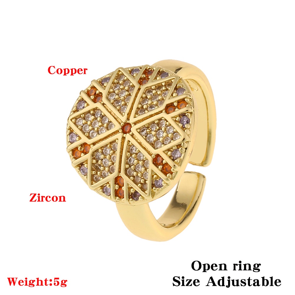 Ornamen tembaga warna round open-end zircon cincin pria dan wanita hip hop malam Perhiasan Aksesoris