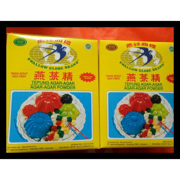 

LANGSUNG ORDER SAJA TEPUNG AGAR-AGAR SWALLOW GLOBE BRAND SATU DUS KECIL ISI 12 SACHET .