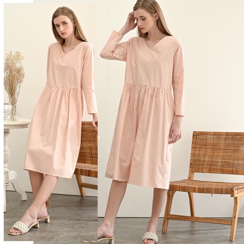 Hm V- Neck Dress wanita katun