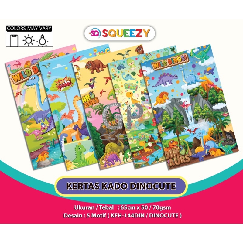 ( 5 Lembar ) KERTAS KADO SQ DOFF - GIFT WRAPPING PAPER DINO / DINOSAURUS ANIMALS KOALA LION BEE OWL SINGA LEBAH LUCU TEBBBY BEAR BERUANG / CUTE ANIMAL / TYREX