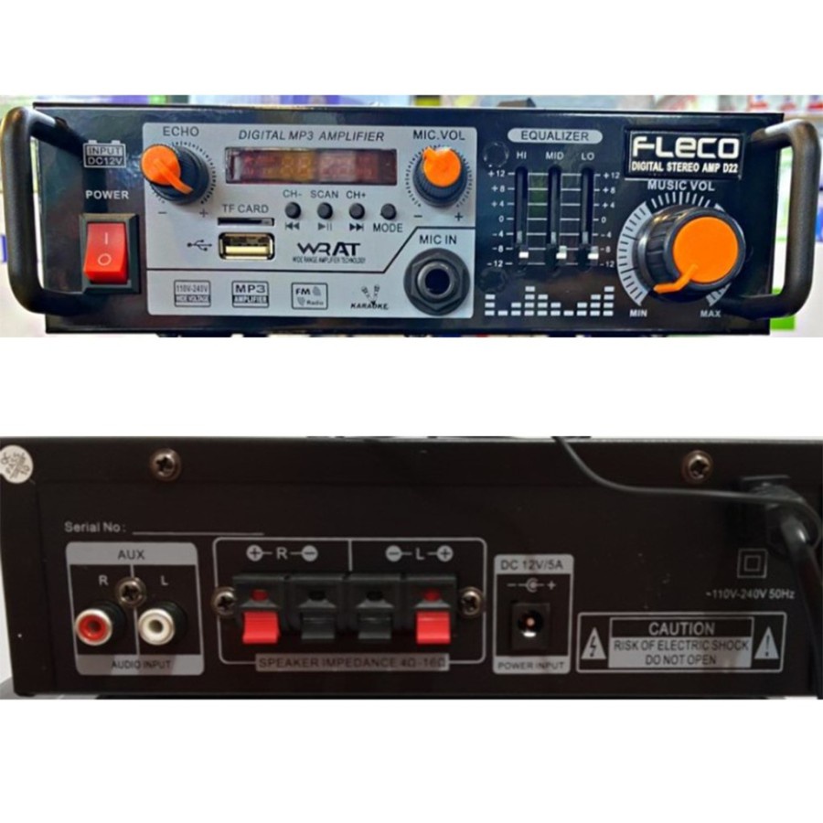 COD POWER AMPLIFIER KARAOKE AMPLIFIER FLECO D22 USB FLECO Equalizer Echo//AMPLIFIER WIRELESS DIGITAL STEREO D22