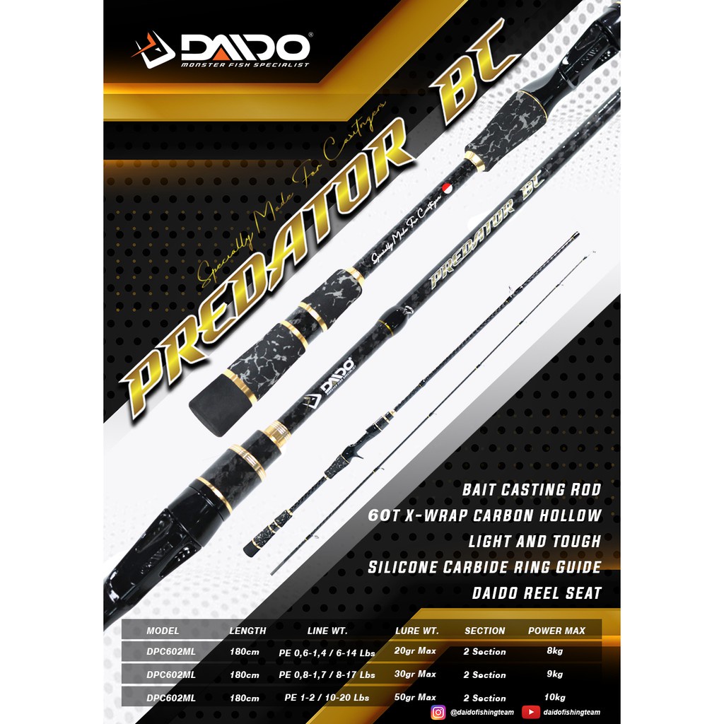 Joran Pancing Baitcasting Daido Predator BC 180cm &amp; 198cm (7-15lbs - 10-20lbs) Terbaru - Engkus Fishing