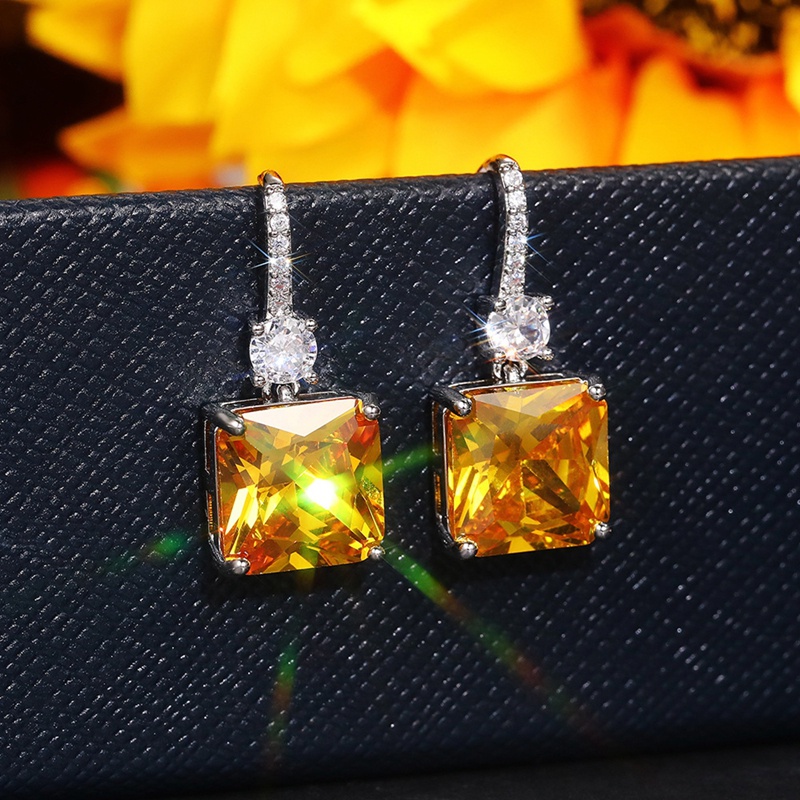 Anting Tusuk Gantung Wanita Hias Cubic Zirconia Warna Kuning Gaya Putri Cantik Untuk Pernikahan / Pesta